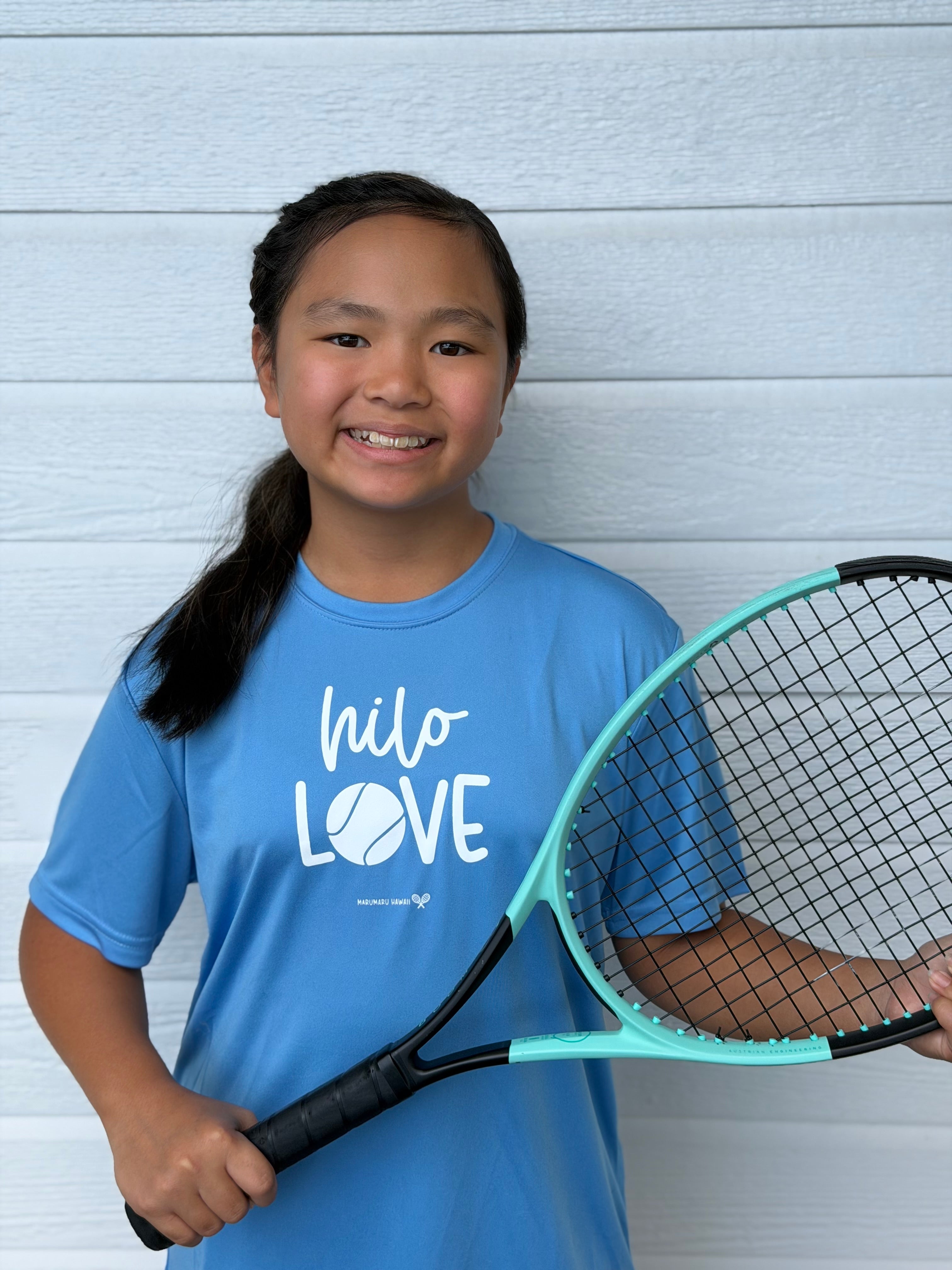 "Hilo Love Tennis" (Moisture-wicking) - Adult + Keiki Tees
